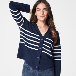 Spanx Air Essentials Stripe Cardigan in Midnight Navy Porcelain Size XS